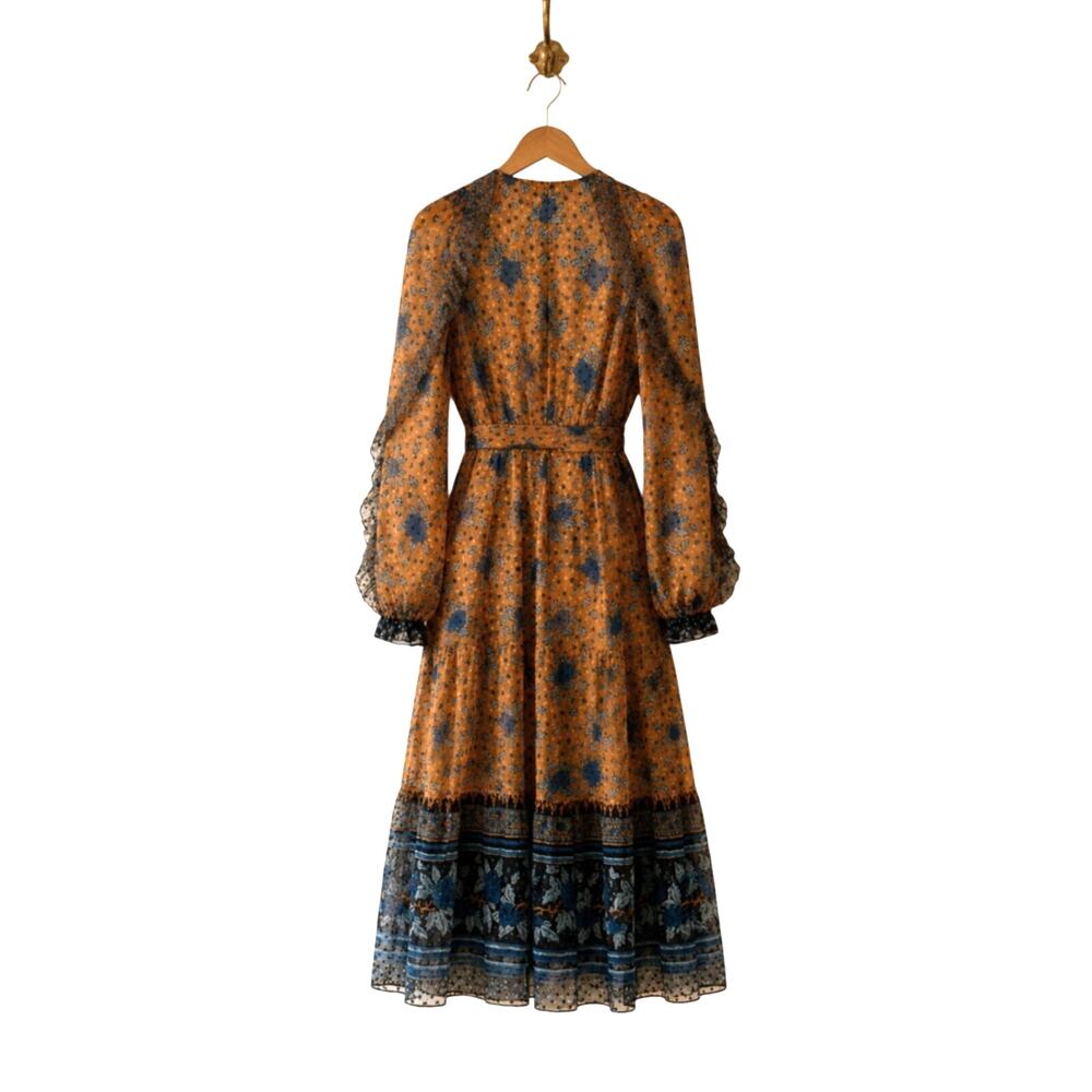 Ulla Johnson XS Silk Long Sleeve Midi Romilly Dress $795 Marigold Bohemian NWT - Picture 5 of 9
